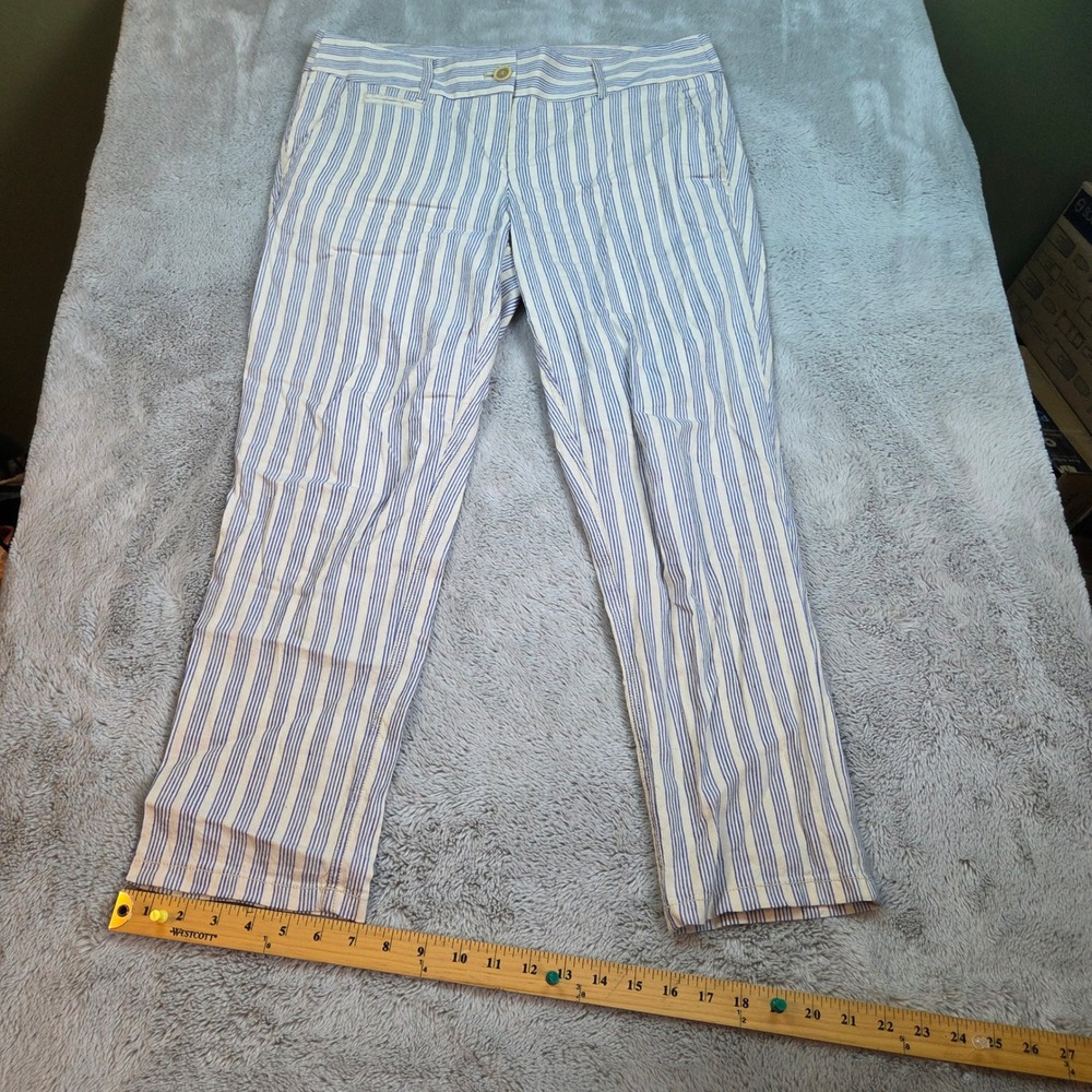 Ann Taylor LOFT Linen Striped Marisa Fit Cropped Pants Women Sz 10 Blue & Cream